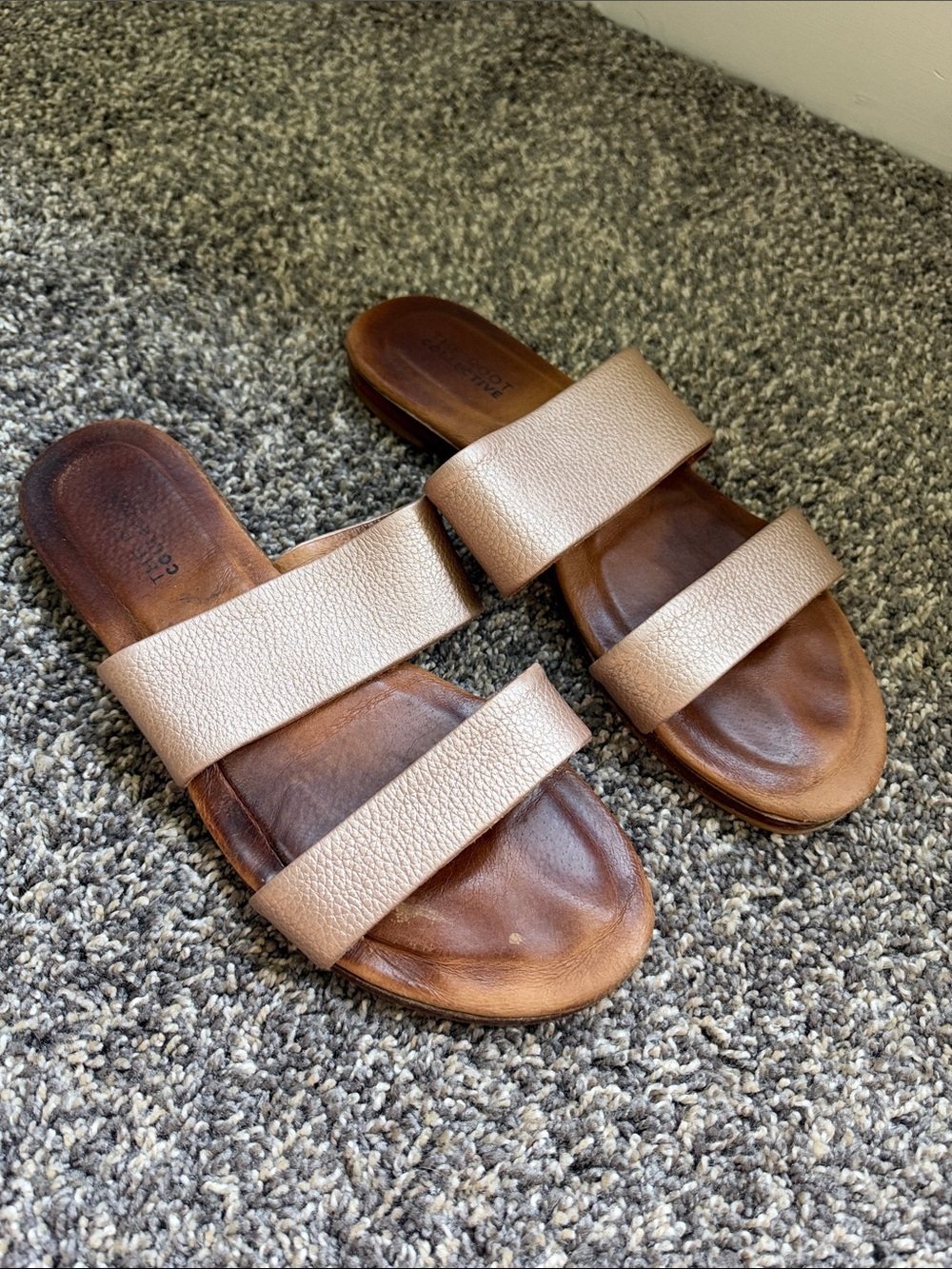 The Root Collective Double-Strap Slide Sandals in Rose Gold